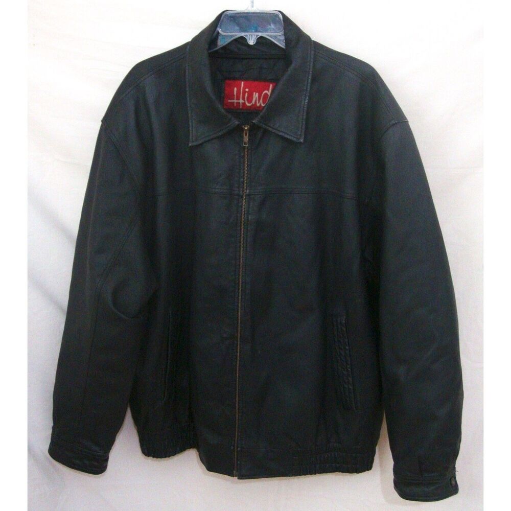 Vintage HIND Leather Motorcycle Jacket Men XL BLACK Zip Front Biker MOTO